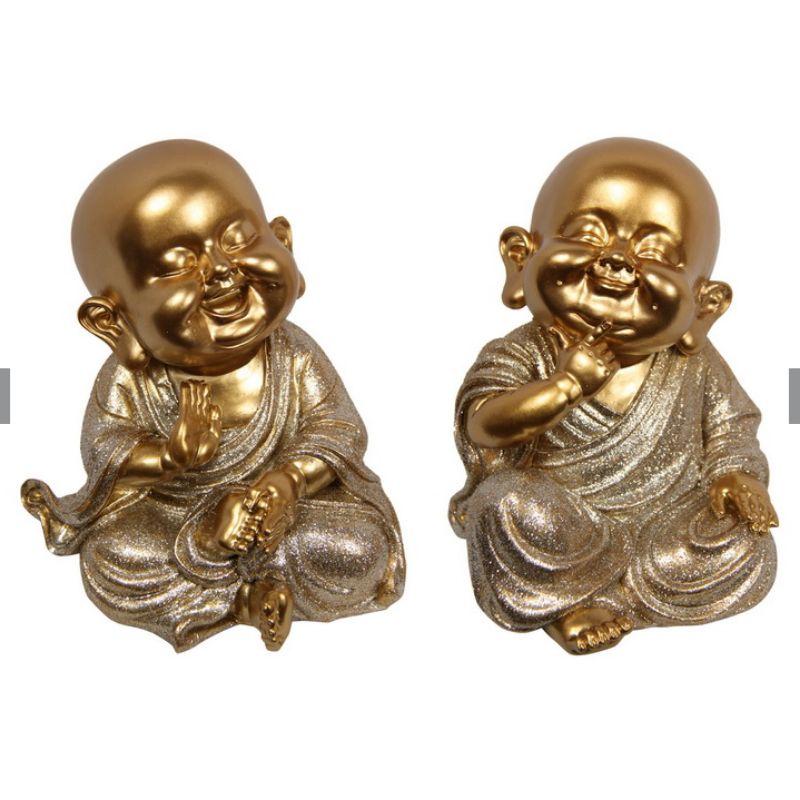 Gold Happy Buddha in Silver Robe - 14cm