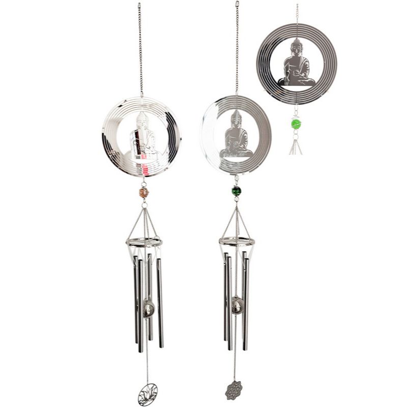 Silver Meditating Buddha Spinning Wind Chime