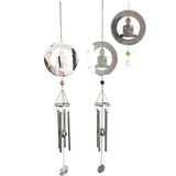 Load image into Gallery viewer, Silver Meditating Buddha Spinning Wind Chime
