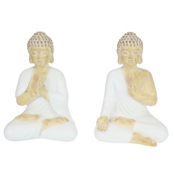 White & Natural Rulai Buddha Holding Tealight - 20cm