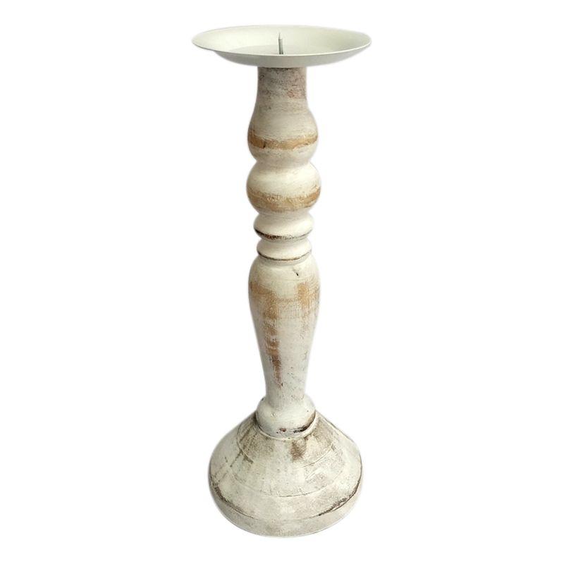 White Wash Eselle Wood Candle Holder - 12.5cm x 37cm