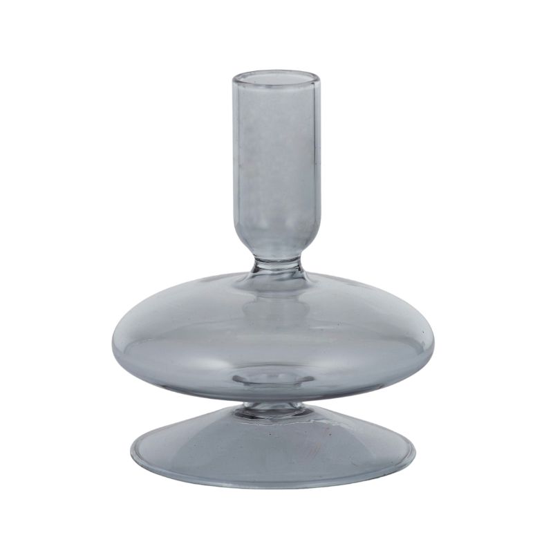 Grey Anna Glass Candle Holder - 10cm x 12cm