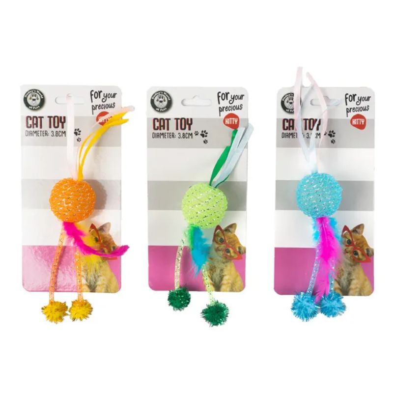 Cat Toy Sponge Ball with Feather - 3.8cm