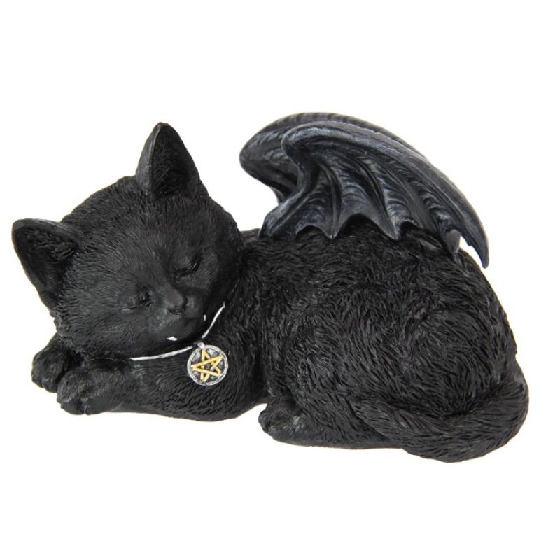 Sleeping Black Cat with Wings - 18cm