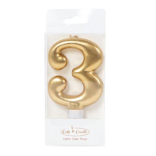 Number 3 Gold Candle - 8cm
