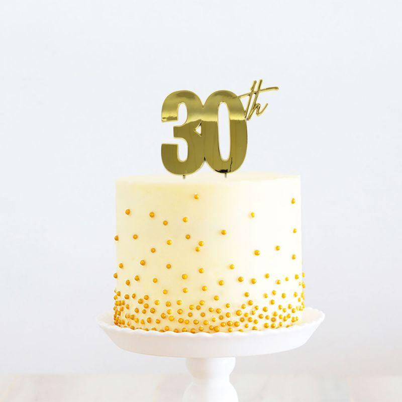 Gold 30th Metal Cake Topper - 210mm x 110mm