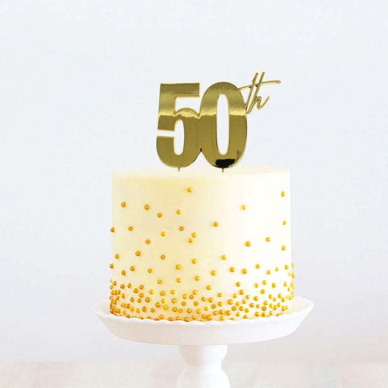 Gold 50th Metal Cake Topper - 210mm x 110mm