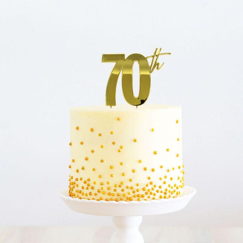 Gold 70th Metal Cake Topper - 210mm x 110mm