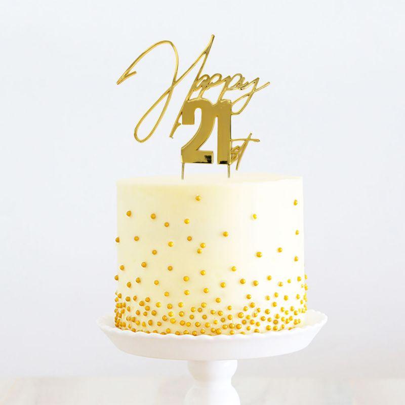 Gold Happy 21st Metal Cake Topper - 23.5cm x 13cm
