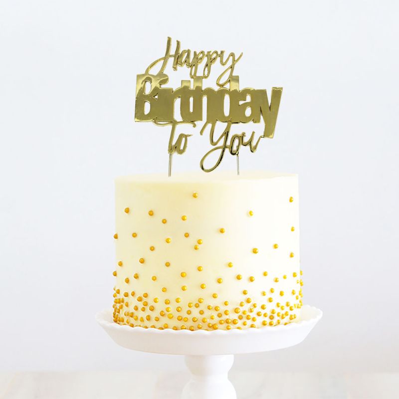 Gold Metal Happy Birthday To You Cake Topper - 11.5cm x 11.5cm