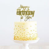 Load image into Gallery viewer, Gold Metal Happy Birthday To You Cake Topper - 11.5cm x 11.5cm
