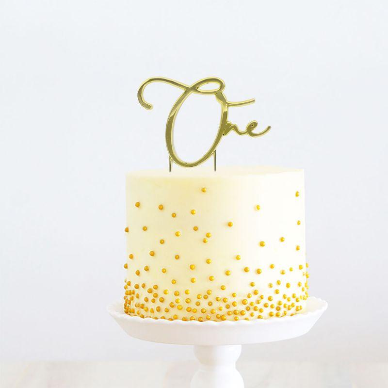 Gold One Metal Cake Topper - 200mm x 110mm