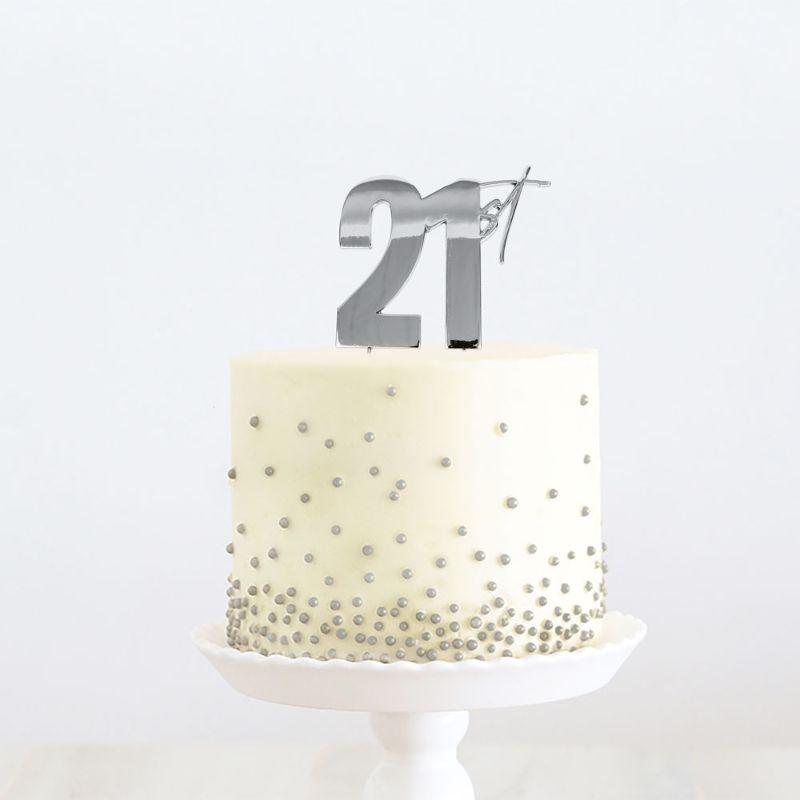 Silver Metal Cake Topper 21st - 11cm x 21cm