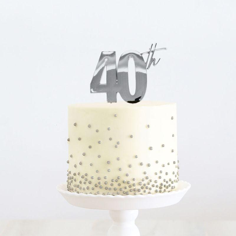 Silver Metal Cake Topper 40th - 11cm x 21cm