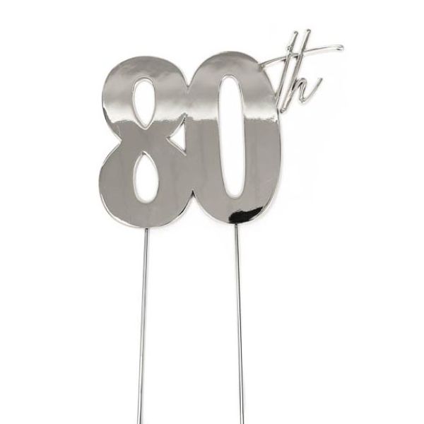 80th Silver Metal Cake Topper - 9cm