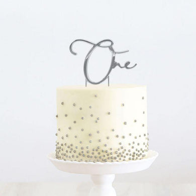 Silver Metal ONE Cake Topper - 20cm x 11cm - The Base Warehouse