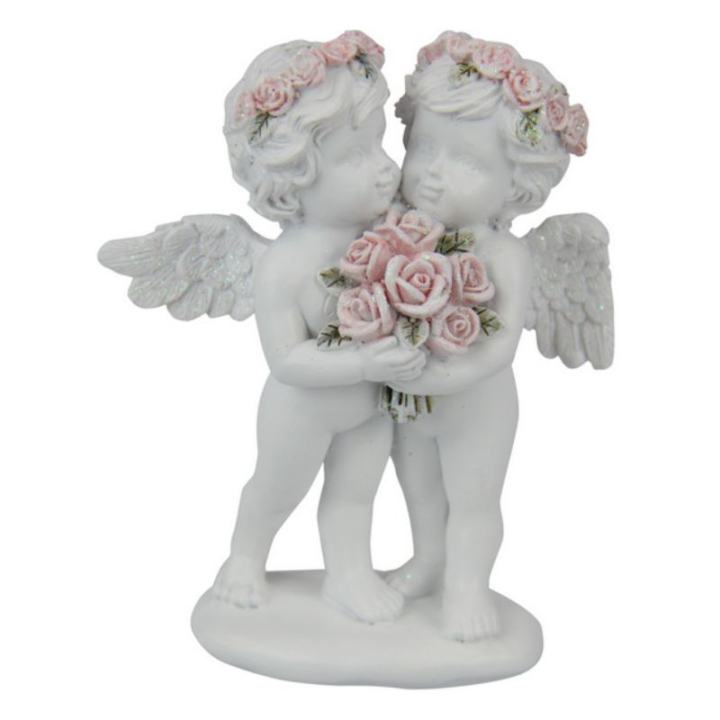 Standing Cherub Couple with Rose Band - 10cm