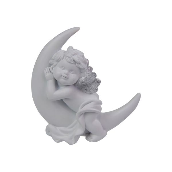 Cherub Lying on Moon with Silver Wings - 9cm