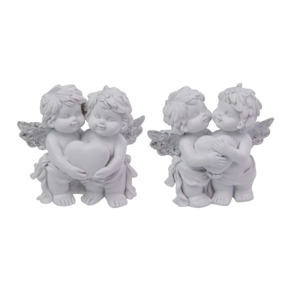 Twin Love Cherubs Holding Love Heart with Silver Wings - 8cm