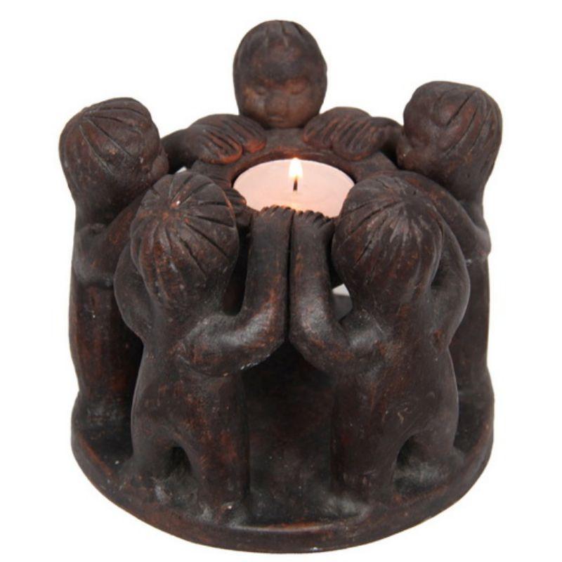 Terracotta Tribal Circle of Prayers Tealight Holder - 11cm