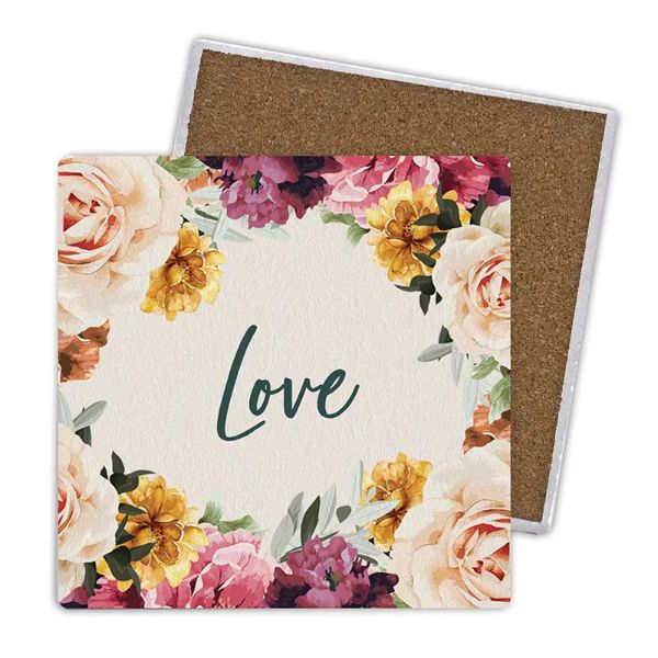 4 Pack Rose Ceramic Love Coaster Gift Box - 10cm x 10cm
