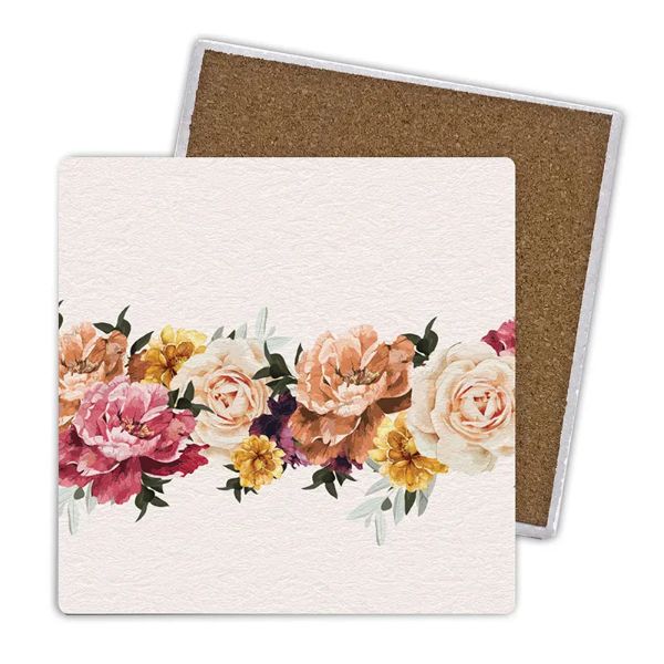 4 Pack Rose Ceramic Florals Coaster Gift Box - 10cm x 10cm