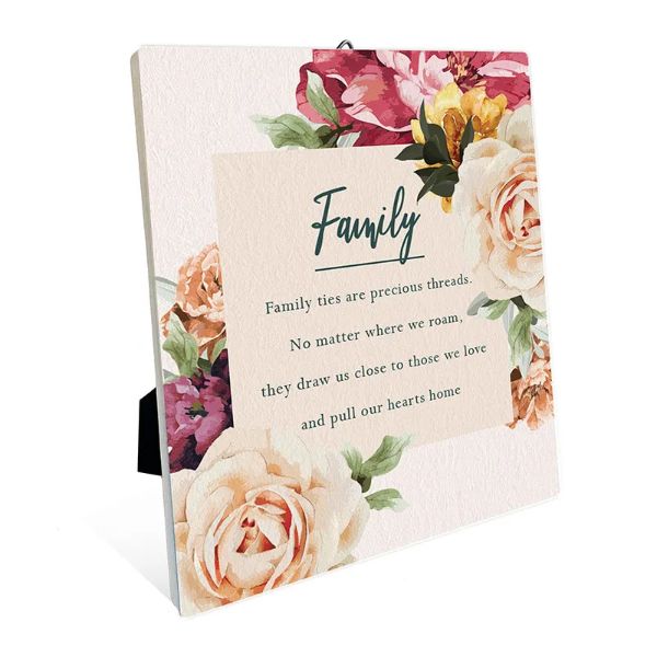 Rose Ceramic Family Sentiment Plaque - 12cm x 14cm