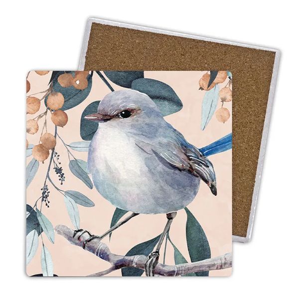 4 Pack Wren Ceramic Watercolour Bird Coaster Gift Box - 10cm x 10cm