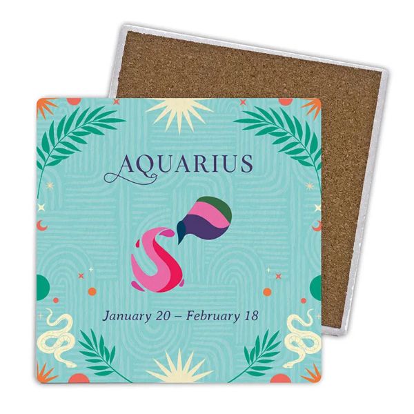 4 Pack Ceramic Zodiac Aquarius Coaster Gift Box