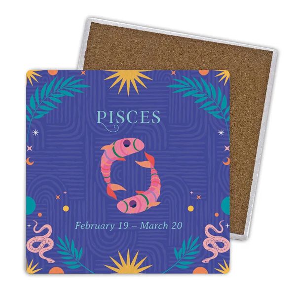 4 Pack Ceramic Zodiac Pisces Coaster Box