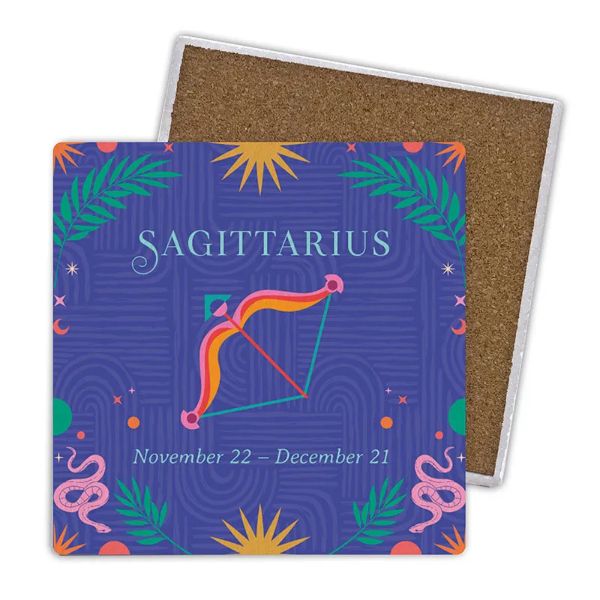 4 Pack Ceramic Zodiac Sagittarius Coaster Gift Box