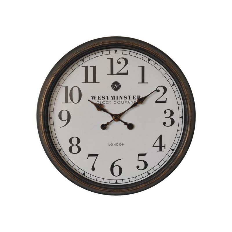London Style Round Wall Clock with Numbers in Antique Brown - 76cm