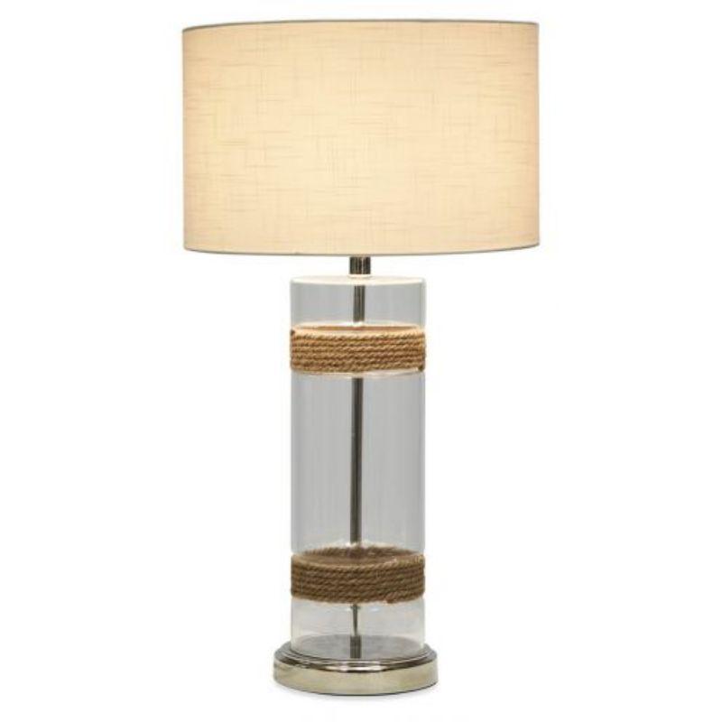 Clear Cylinder Glass Table Lamp with Rope Detail - Clear/White/Brown - 40cm x 40cm x 78cm
