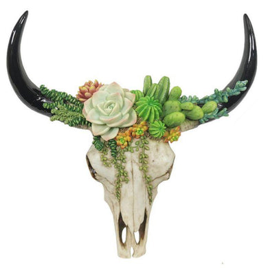 Succulent Design Cow Skull Wall Hanger - 44cm - The Base Warehouse