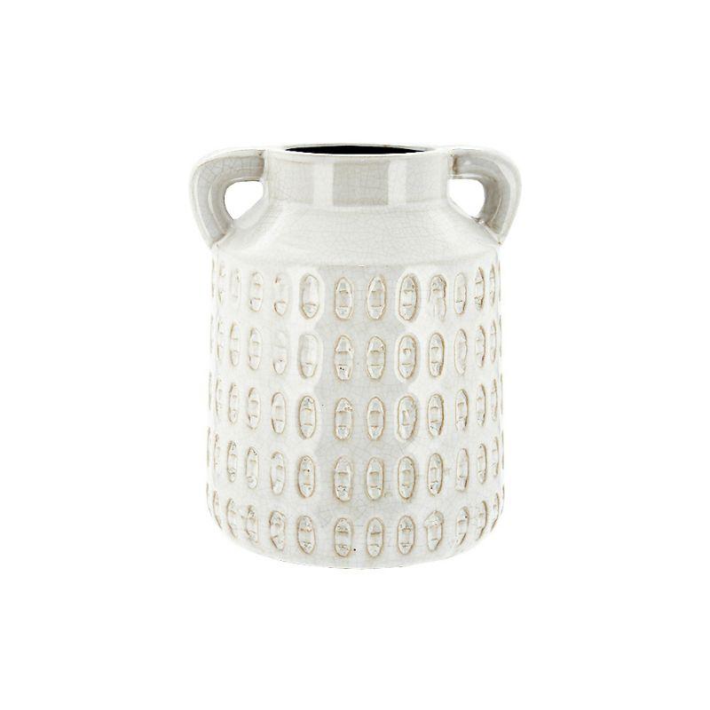 White Round Ceramic Vase with Handles - 15.5cm x 14.5cm x 19.5cm