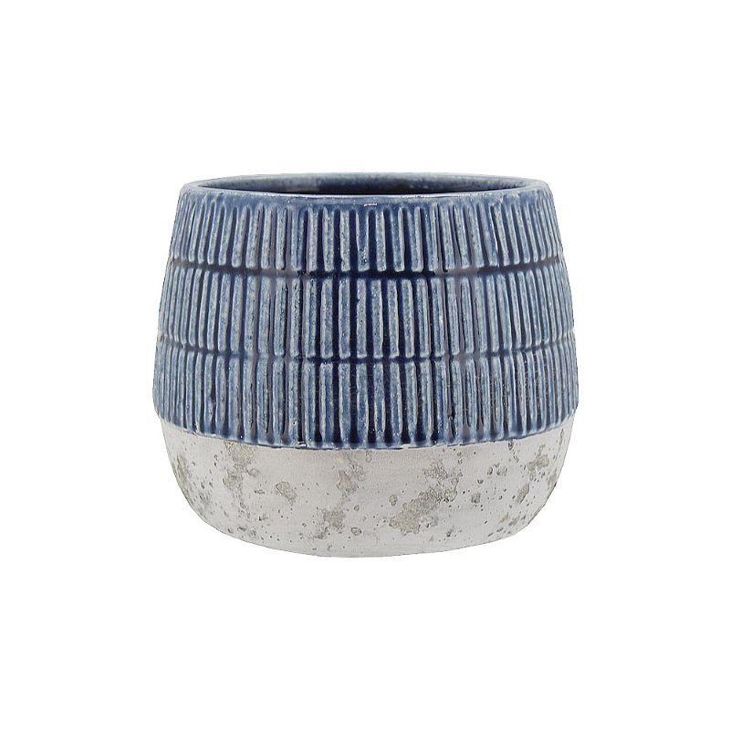 Blue Round Ceramic Pot - 19.5cm x 16cm