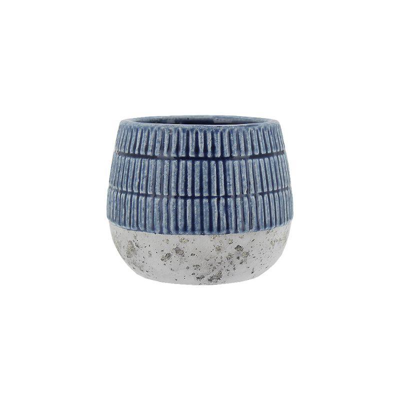 Blue Round Ceramic Pot - 15.5cm x 13cm