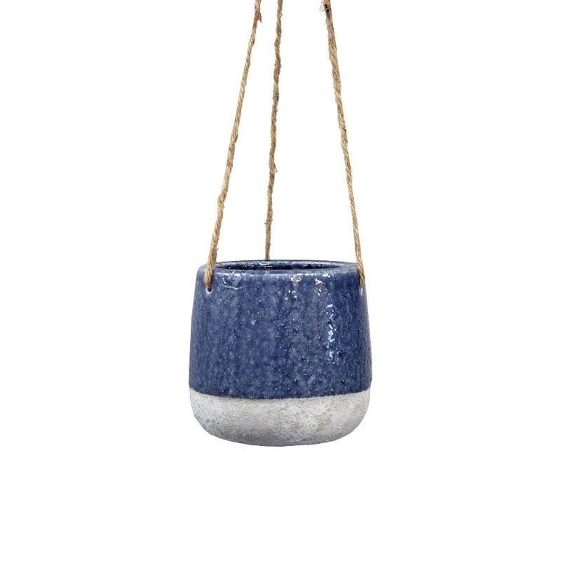 Blue Hanging Ceramic Pot - 13.5cm x 12cm x 12cm