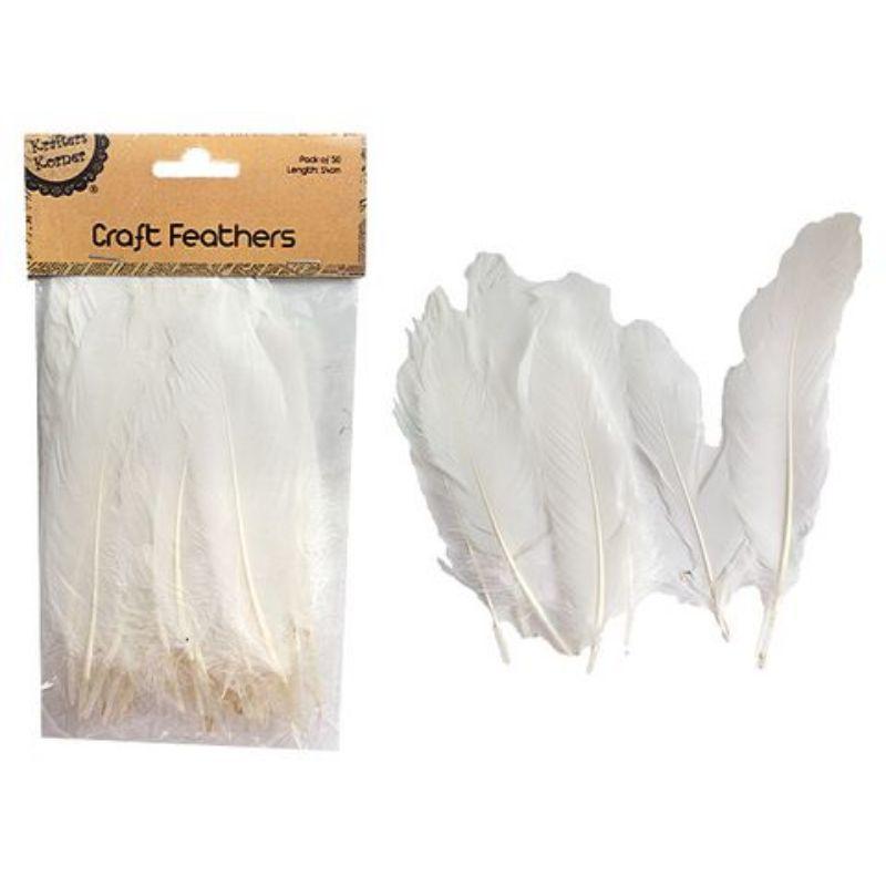 50 Pack White Craft Feathers - 14cm