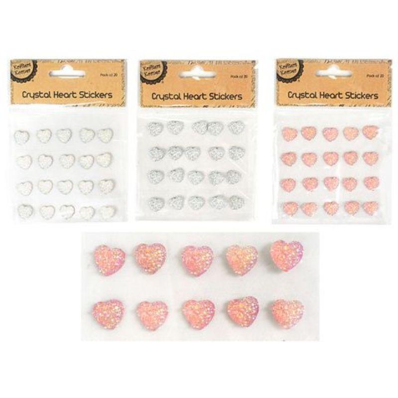 20 Pack Crystal Heart Stickers - 1.5cm