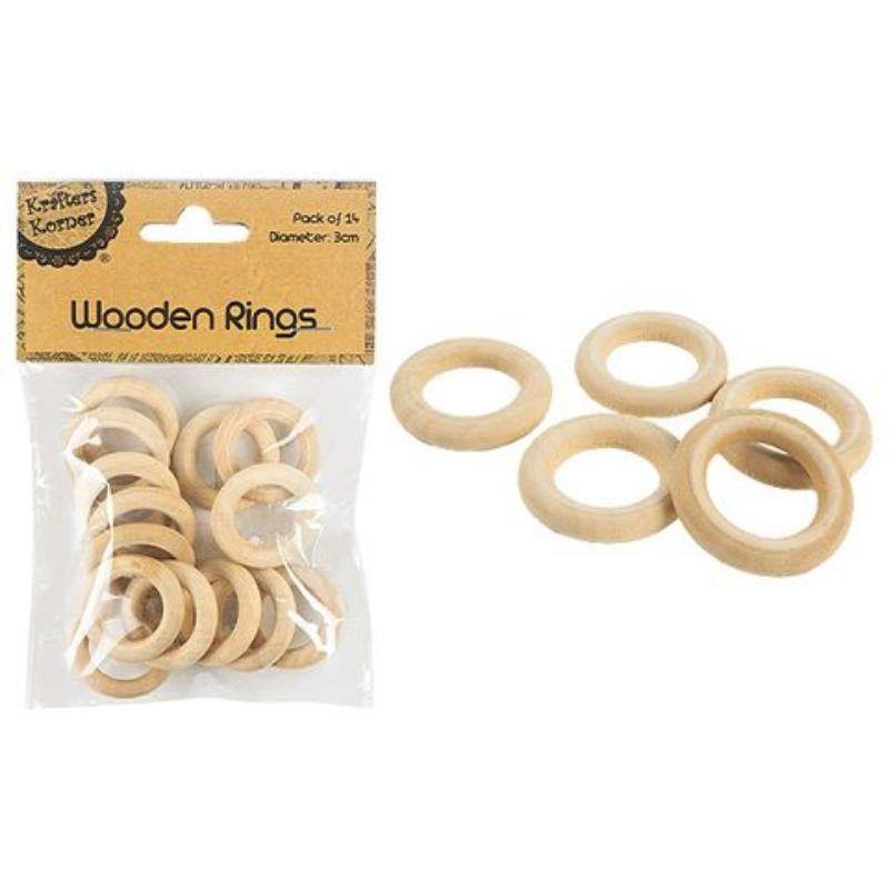 14 Pack Wooden Rings - 3cm