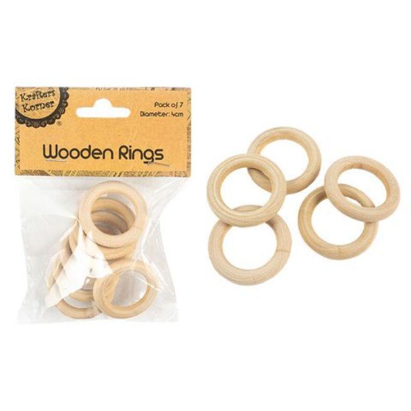 7 Pack Wooden Rings - 4cm