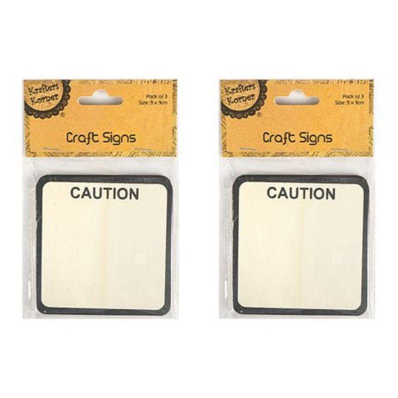 3 Pack Wooden Craft Caution Signs - 10cm