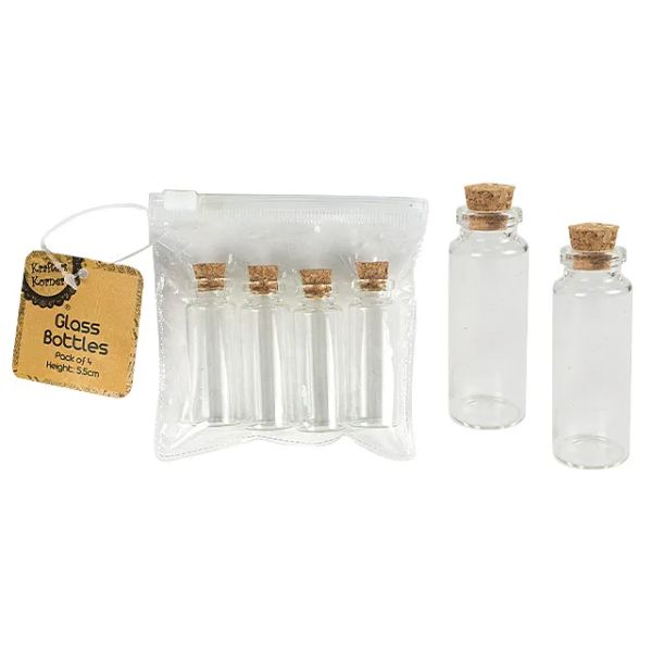 4 Pack Glass Bottles With Cork - 5.5cm