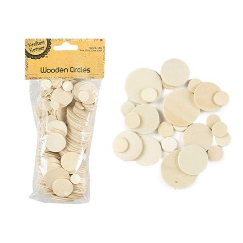 Assorted Size Wooden Circles - 100g