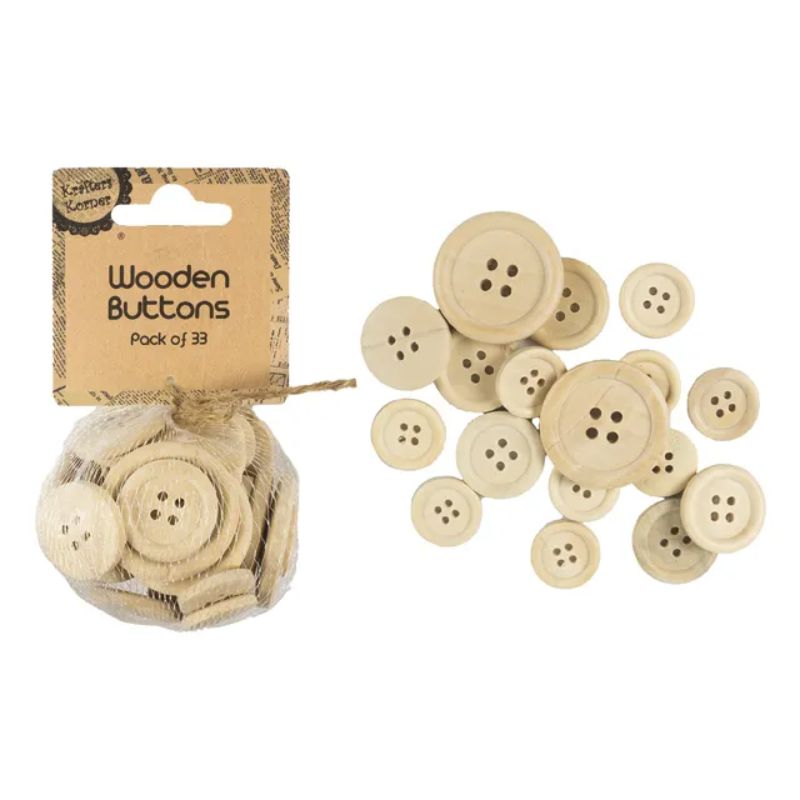 33 Pack Natural Colour Wooden Buttons