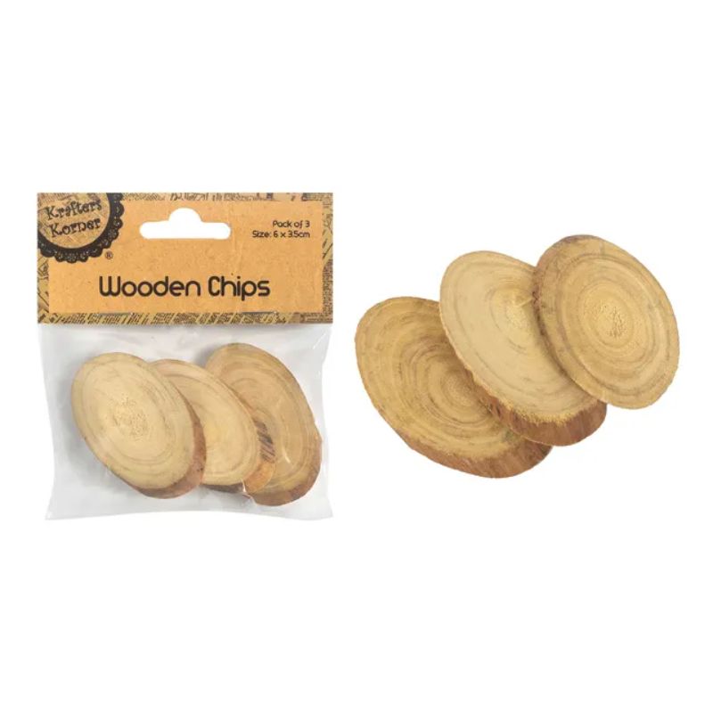 3 Pack Natural Colour Wooden Chips - 6cm x 3.5cm