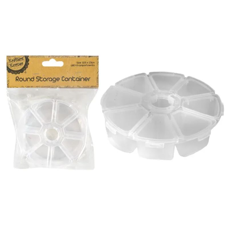 Clear Round 8 Compartment Storage Container - 10.5cm x 2.5cm