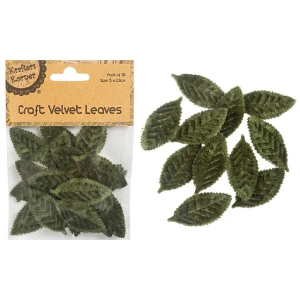 20 Pack Craft Dark Green Velvet Leaves - 5cm x 2.3cm