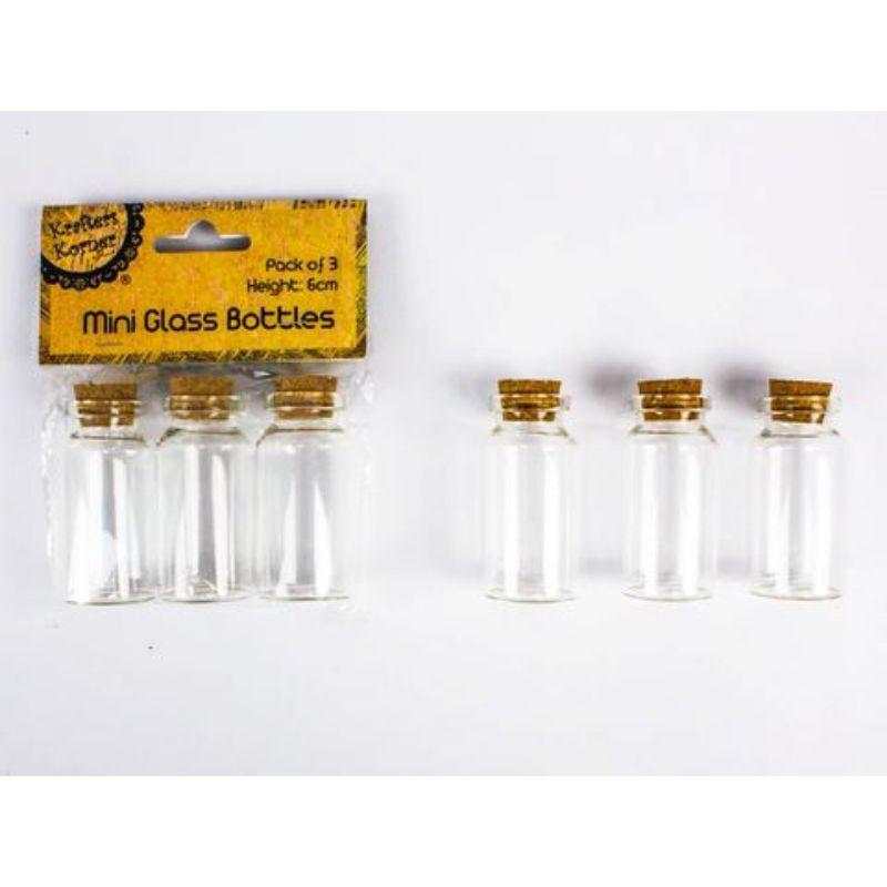 3 Pack Mini Glass Bottles with Cork Lid - 6cm